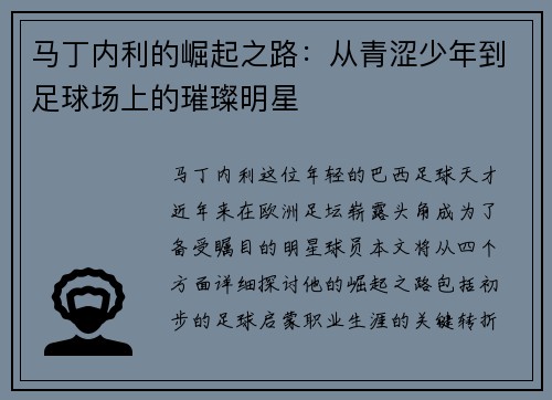 马丁内利的崛起之路：从青涩少年到足球场上的璀璨明星